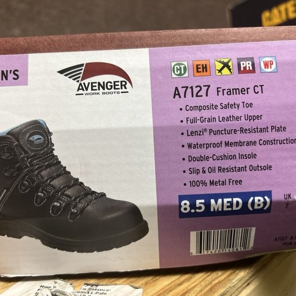 Avenger Womens Framer Comp Toe Boot Black Size 8.5 M - Picture 6 of 6